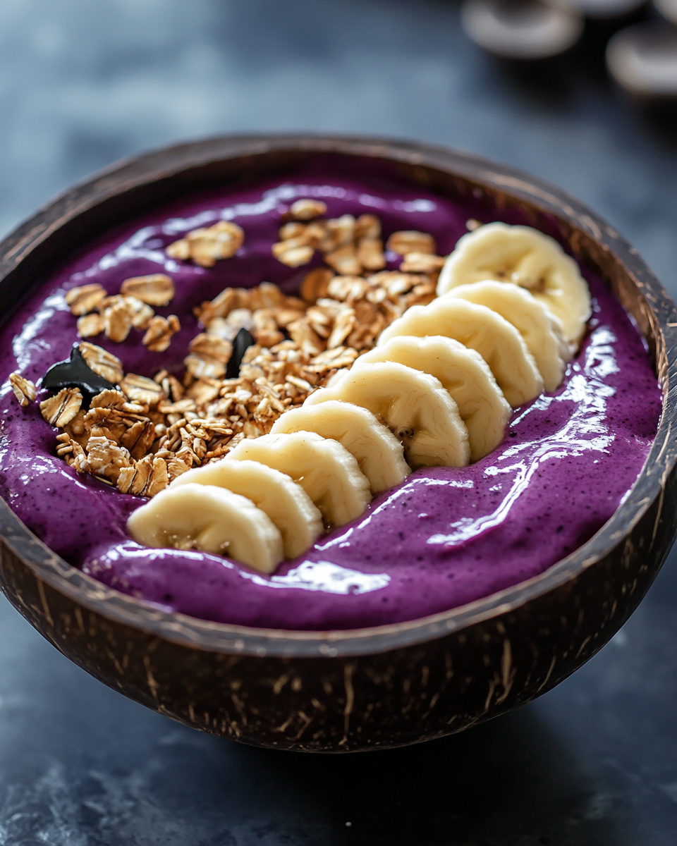 Close-up of acai bowl toppings