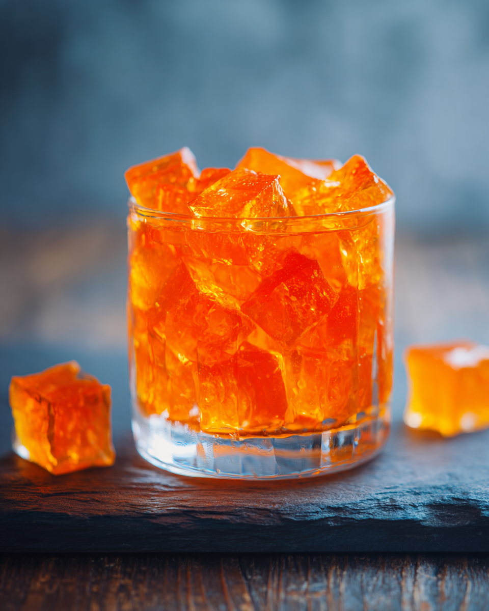 Close up of blood orange gelatin texture