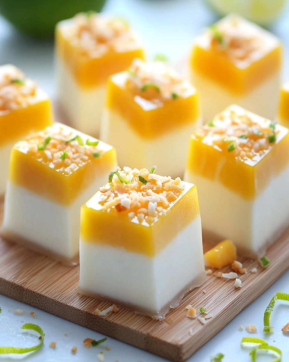 Close-up of a Coconut Mango Jello Cube