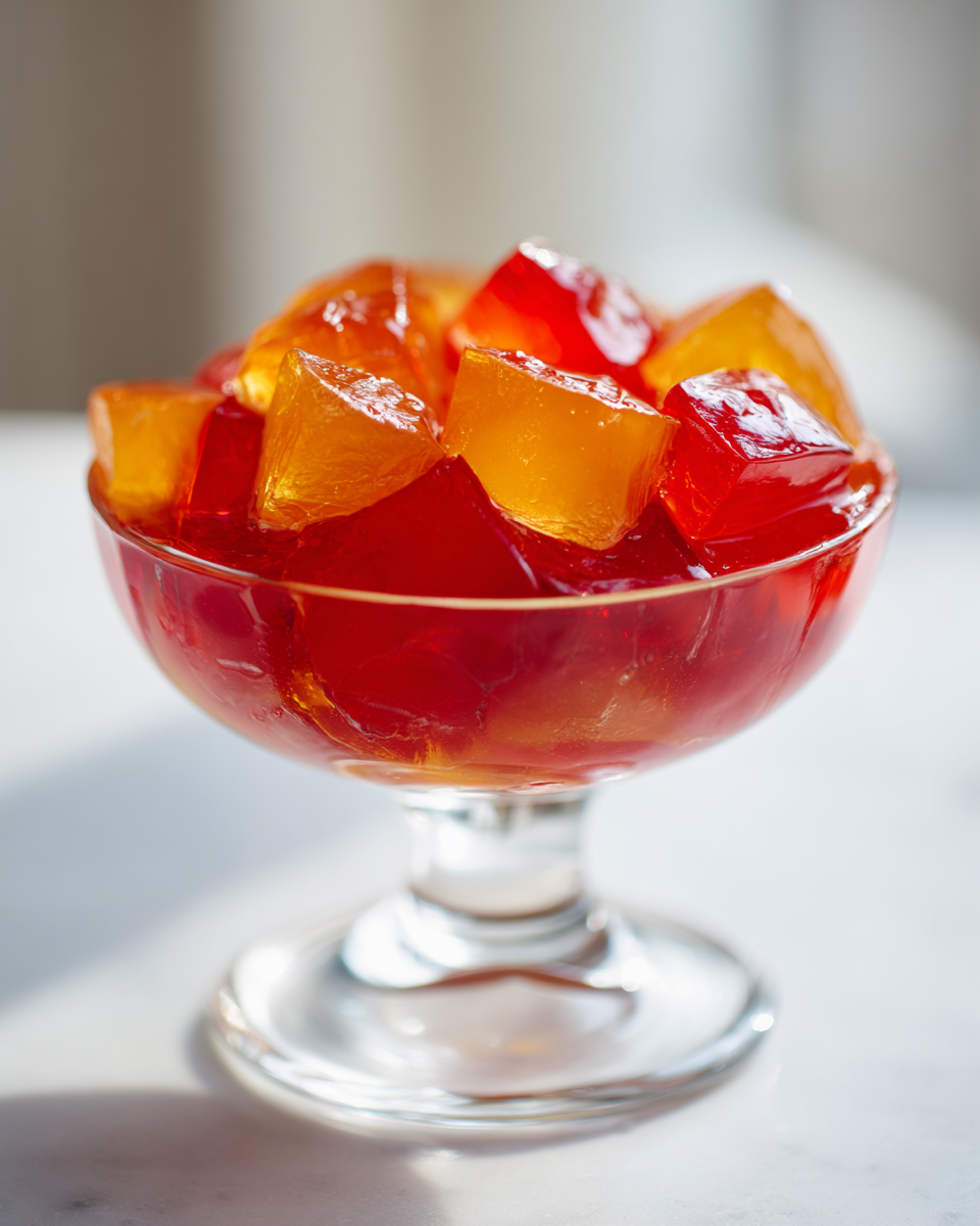 Close-up of strawberry jello texture