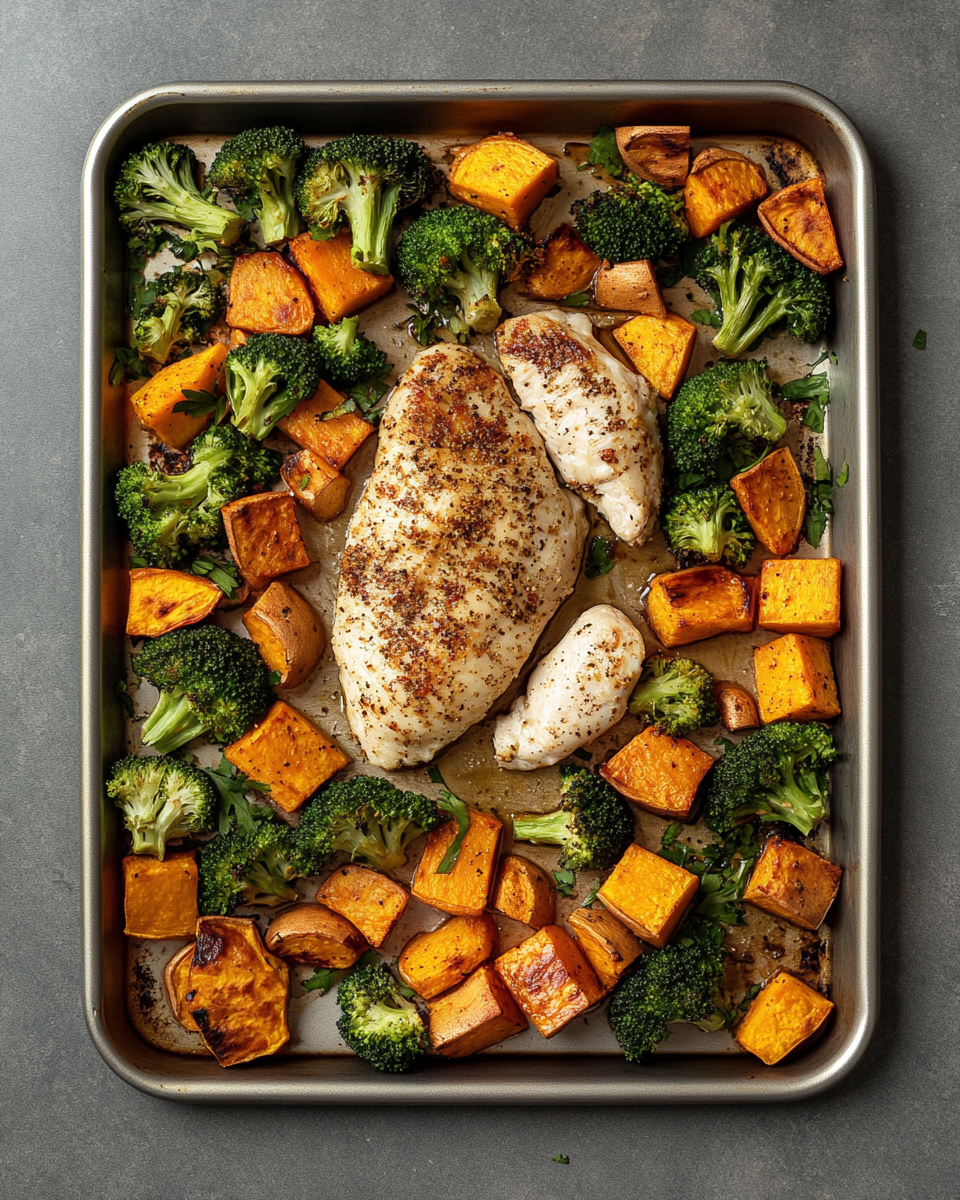 Close-up of roasted chicken and vegetables