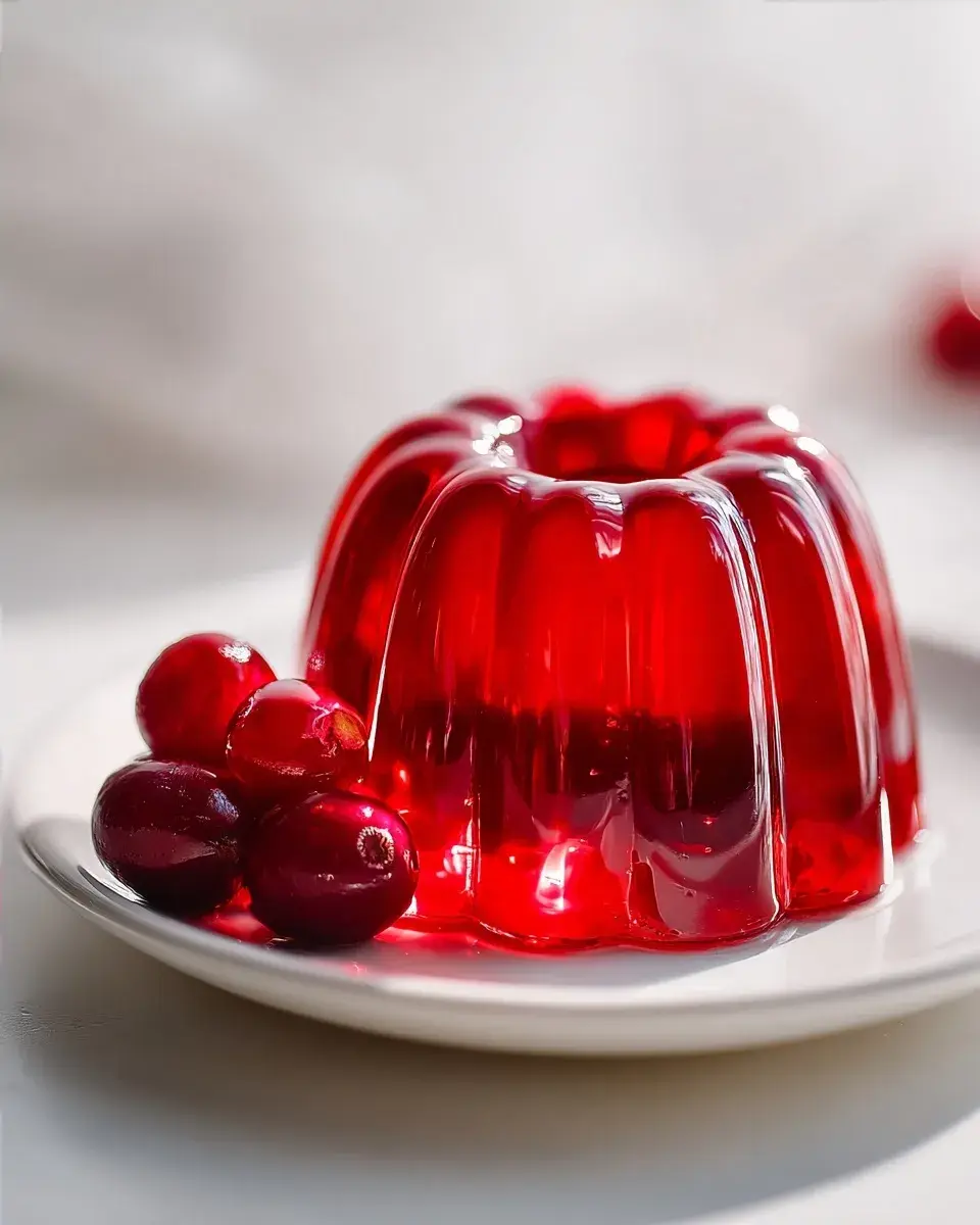 Extreme close-up of smooth, clear strawberry gelatin texture