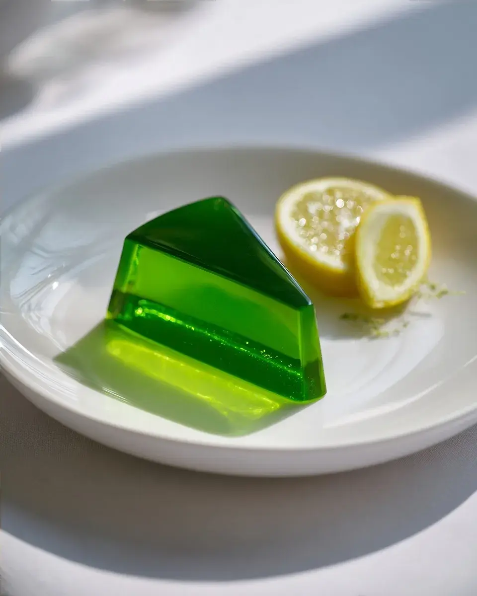 Close‑up of silky green tea gelatin texture