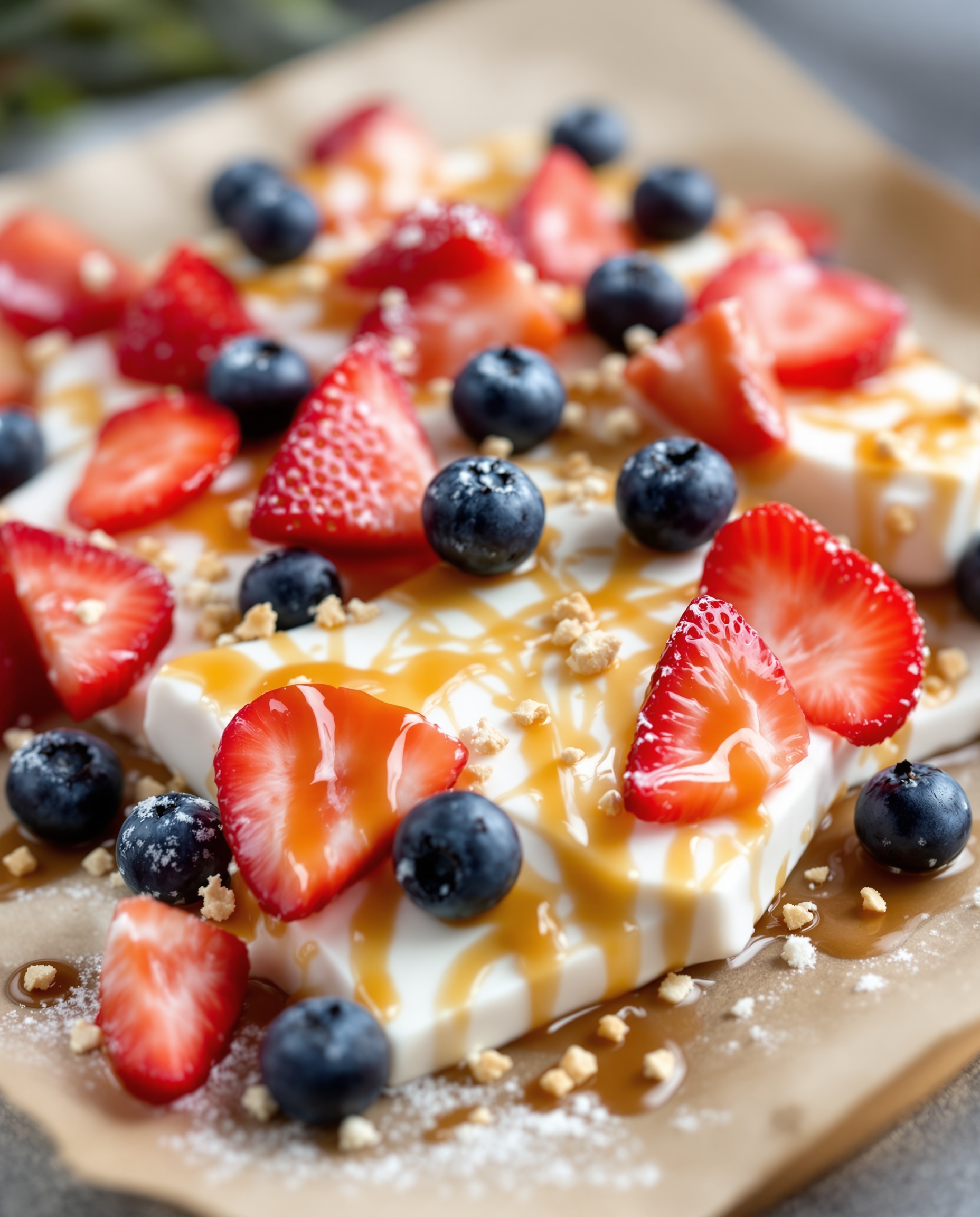 Close up of frozen yogurt bark texture