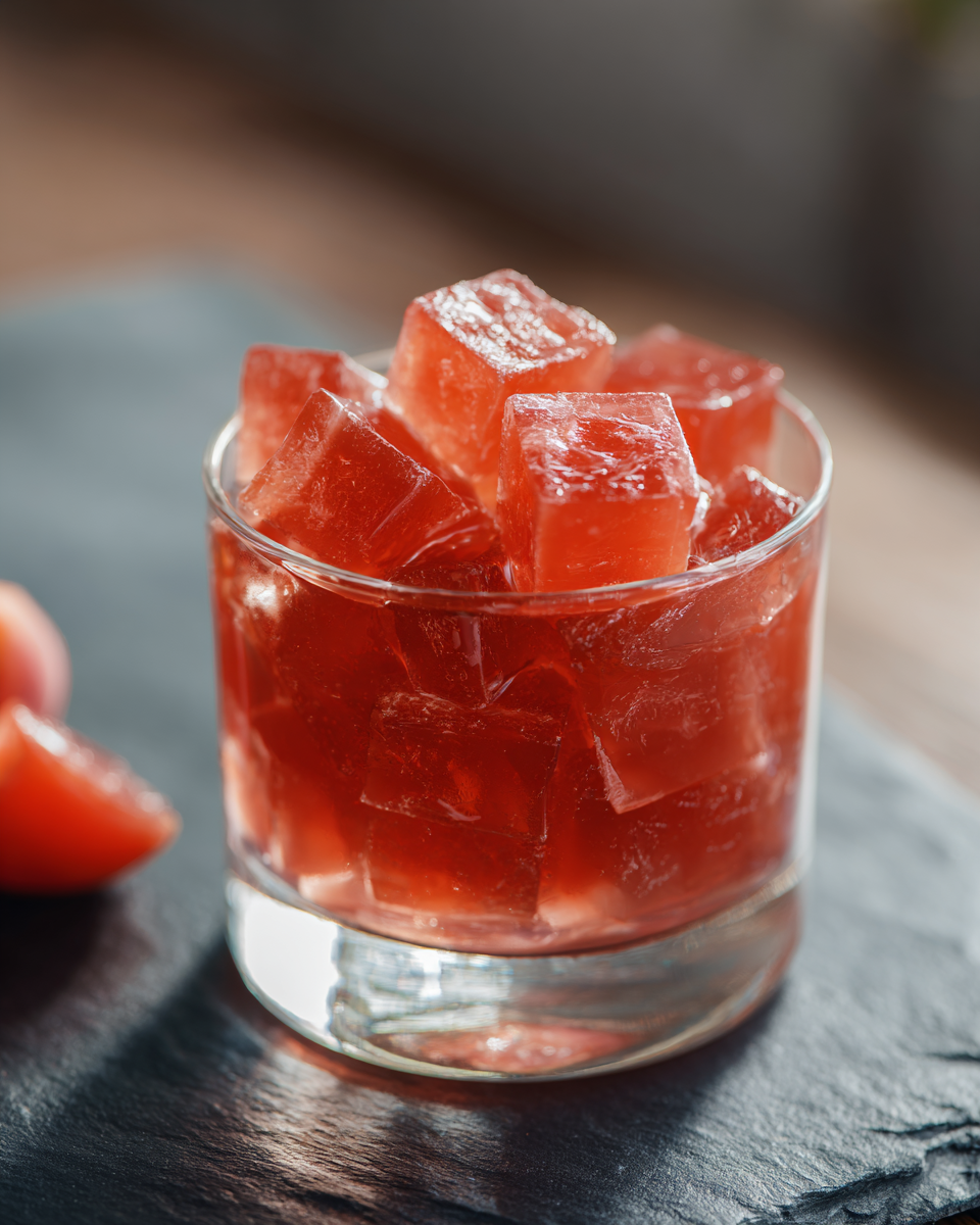 Close-up of nectarine jello texture