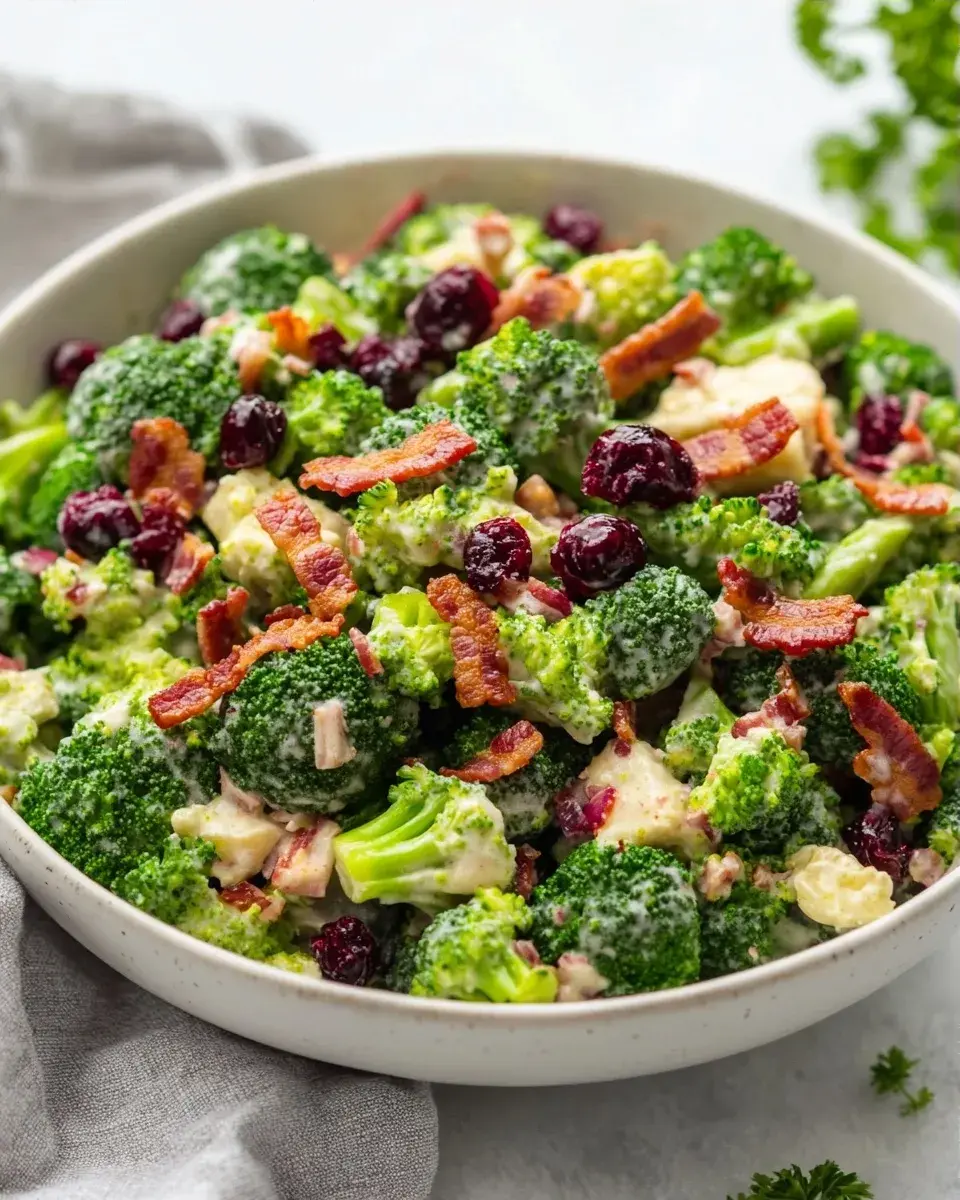 Close-up of broccoli salad texture