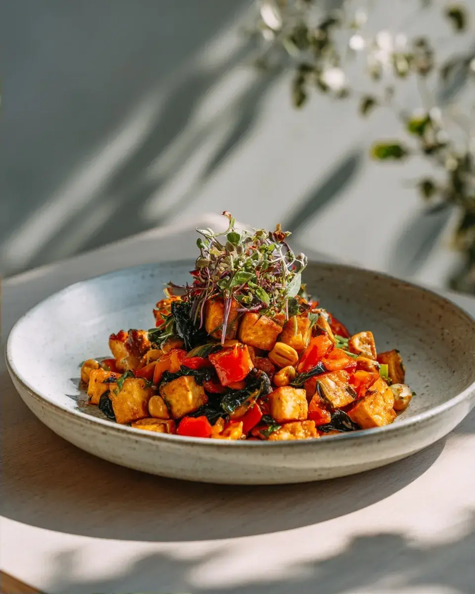 Close-up of tofu scramble texture