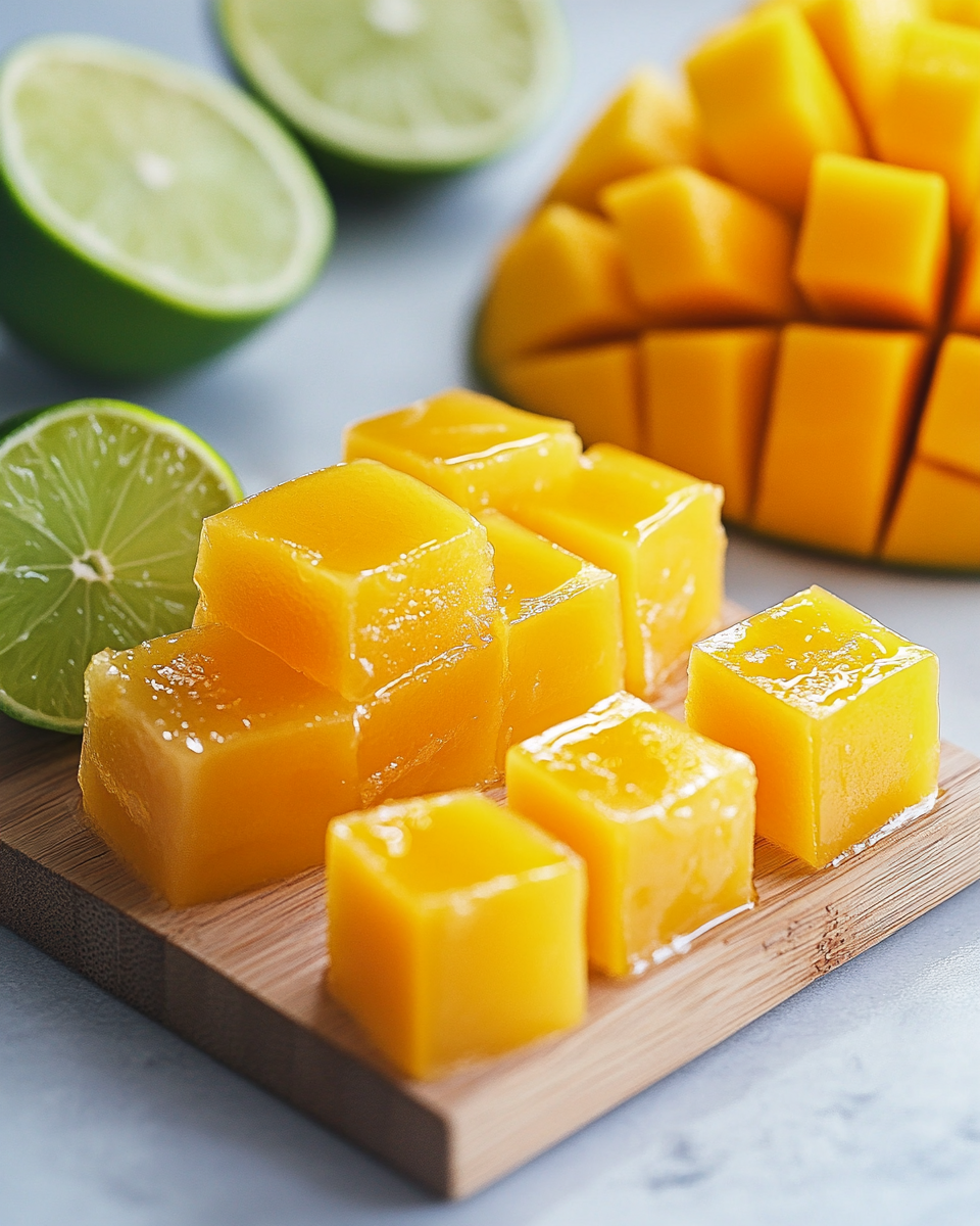 Close-up of mango jello texture