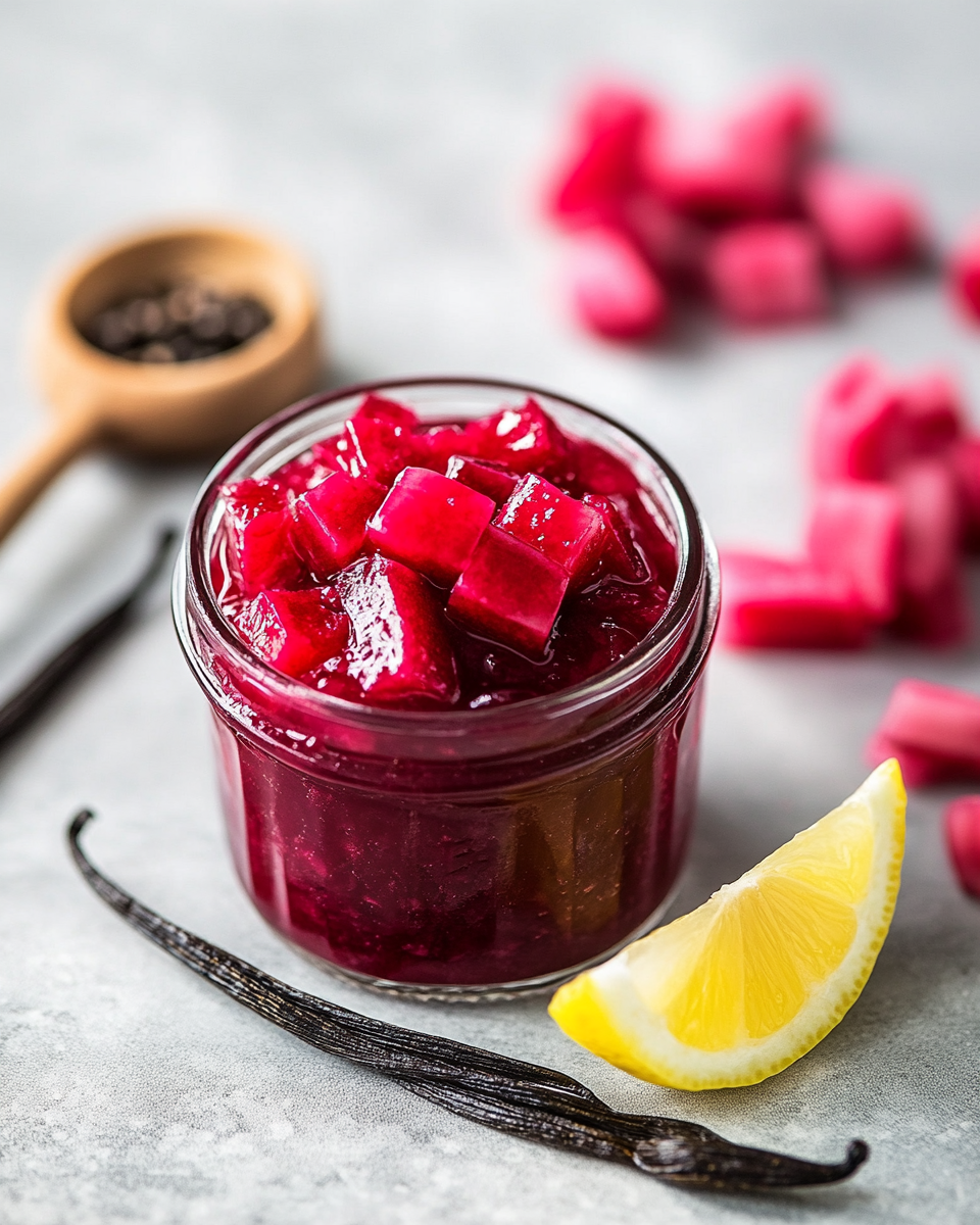 Close-up of rhubarb compote texture