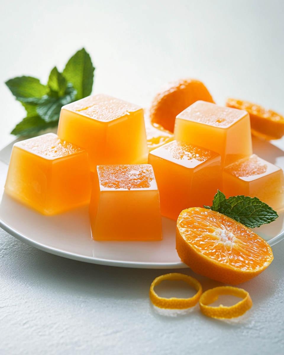 Close-up of tangerine jello texture